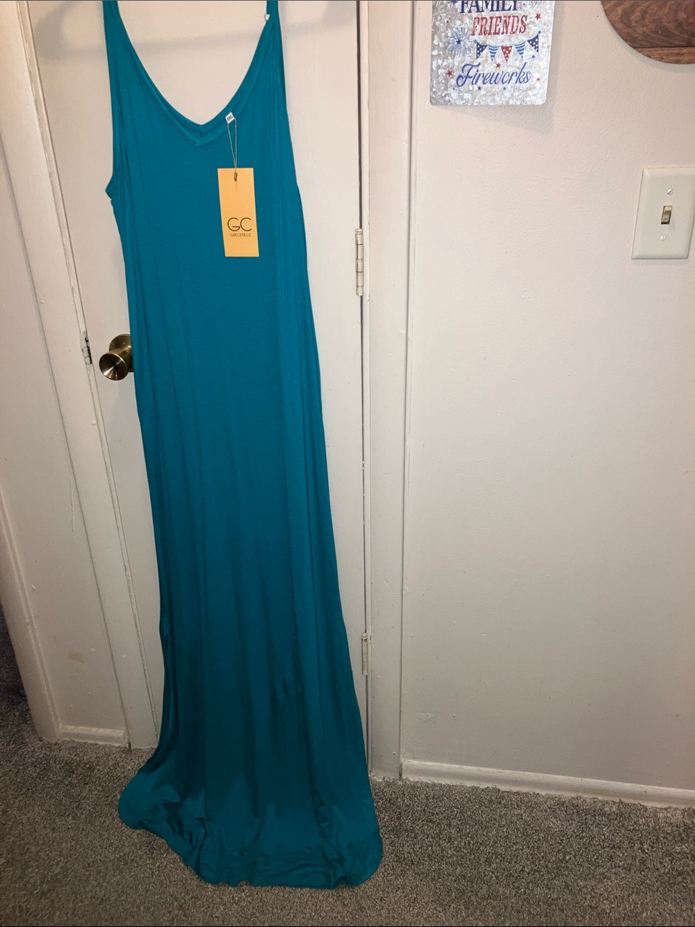GC GRECERELLE Teal Sleeveless Maxi Dress - Elegant Scoop Neck 2X NEW